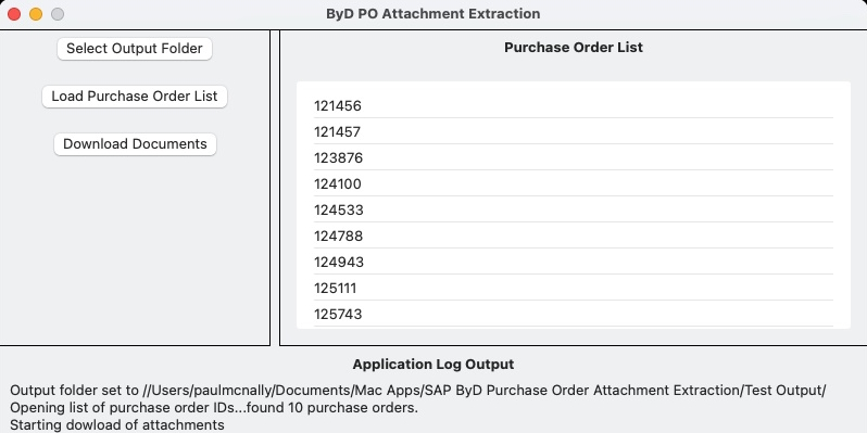 Purchase Order Extract Application Screenshot